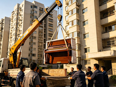 大件吊装作业展示硬实力，蚂蚁搬家完成高层住宅钢琴吊装